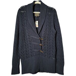 Old Navy Womens Blue Angora Wool Y2K Shawl Neck Open Knit Grandpa Sweater XL